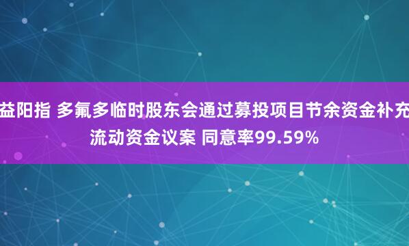 益阳指 多氟多临时股东会通过募投项目节余资金补充流动资金议案 同意率99.59%